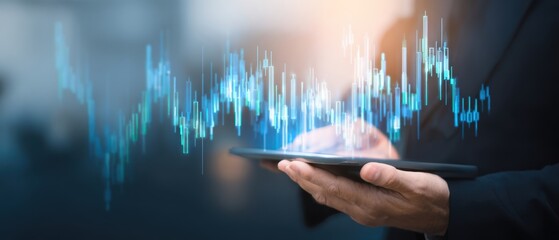 The tablet displaying vibrant financial data in a modern business environment.