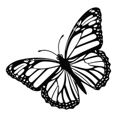 Monarch butterfly silhouette black vector isolated on white background