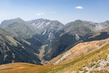 View of Monte Vettore and Foce di Montemonaco in Sibillini Mountains, Marche, Italy