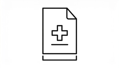 Obraz premium Medical document icon with a plus symbol for a new health record or patient report. Simple line art illustration for healthcare.