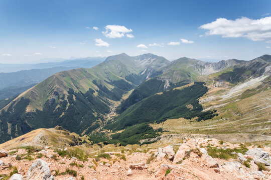 View of Monte Vettore and Foce di Montemonaco in Sibillini Mountains, Marche, Italy