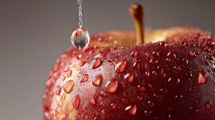Closeup red apple with water droplets