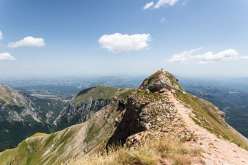View from peak of Monte Sibilla in Sibillini Mountains, Marche, Italy