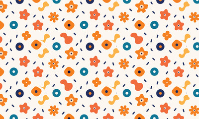 Seamless patterns, abstract organic line, memphis dots, flowers peonies, white backgrounds vector art illustration