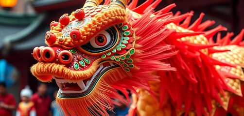 Obraz premium Vibrant Chinese dragon dance costume, intricate scales and details, culture, asia
