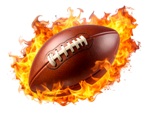 Burning Football: A dynamic image of a football engulfed in flames. This high-impact visual symbolizes the intensity, passion, and fiery competition of the game.