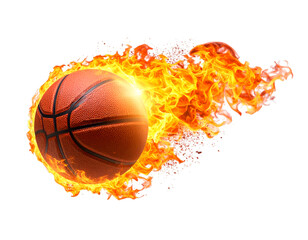Fototapeta premium Burning Basketball: The image showcases a basketball engulfed in flames, symbolizing the intensity and passion of the game