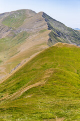 Fototapeta premium View of Pizzo Tre Vescovi e Monte Acuto in Sibillini Mountains, Marche, Italy