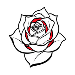 Red rose flower vector illustration with leaves for a natural floral design