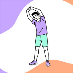 Minimalist vector illustration of a man exercising in soft pastel colors. Clean design, full body, calm and modern style. Represents movement, health, fitness, and everyday wellness.
