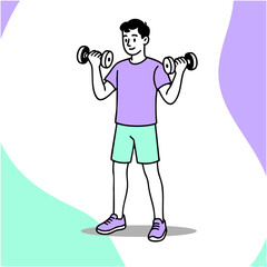 Minimalist vector illustration of a man exercising in soft pastel colors. Clean design, full body, calm and modern style. Represents movement, health, fitness, and everyday wellness.
