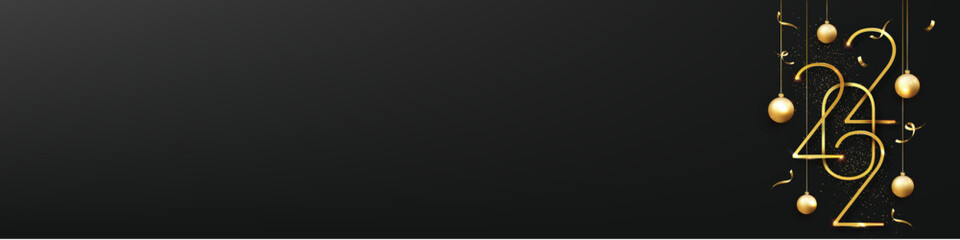 Fototapeta premium Elegant gold 2022 new year greeting with festive decorations and sparkling confetti