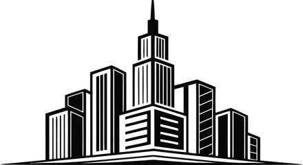 Obraz premium Modern City Skyline Silhouette with Tall Skyscrapers buildings architecture