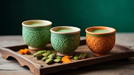 Handcrafted Cups of Traditional Chai with Cardamom – Rustic Tea Presentation

