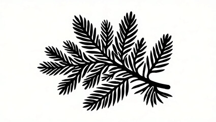 Fir Branch Silhouette Isolated on White

