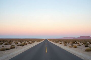 A pastel sky over an empty road vanishing into the desert.
