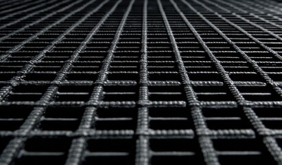 Close-up view of metal grid flooring