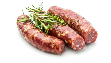 Raw sausage on white background