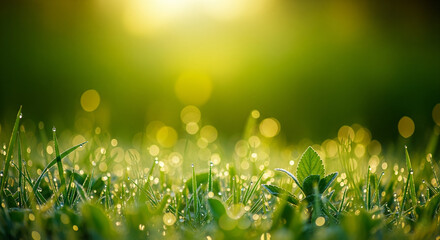 Obraz premium lush green grass with sparkling dew