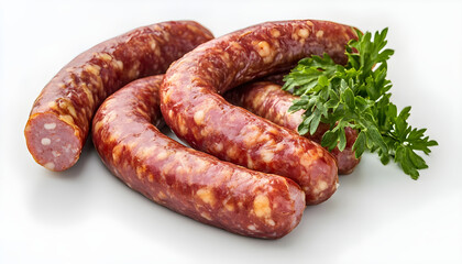 Raw sausage on white background