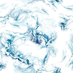 Seamless pattern of blue wave creative abstract hand painted background, marble texture, abstract ocean, acrylic painting on canvas.