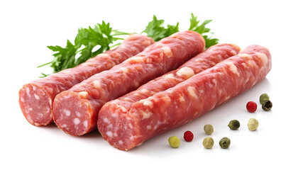 Raw sausage on white background