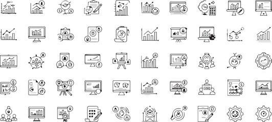 Collection of Hand Drawn Business and Finance Icons for Presentations and Infographics chart