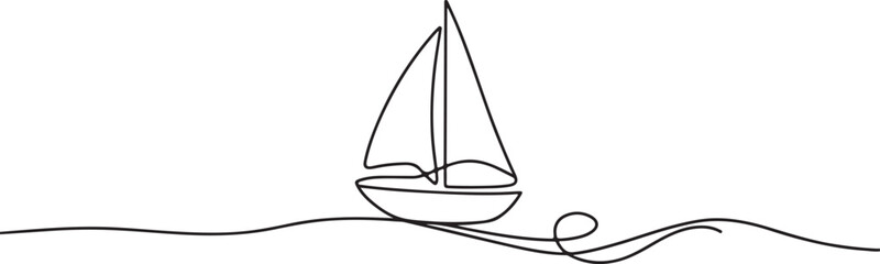 Minimalist One Line Drawing of Sailboat with Tall Sail in Black and White