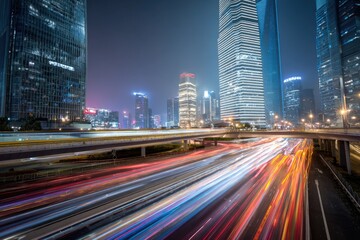 Obraz premium Night cityscape of a busy highway