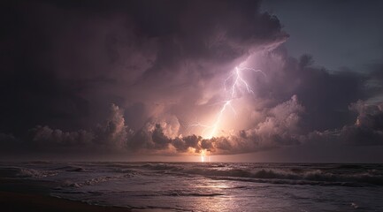 Dramatic lightning strike over stormy ocean