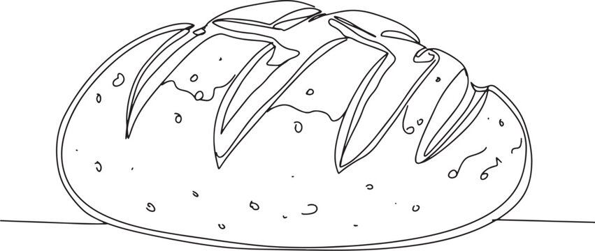 Monochrome line art illustration featuring a loaf of sourdough b