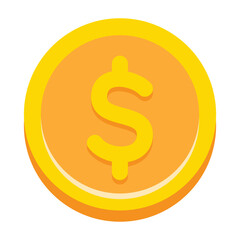 Simple gold coin icon with dollar sign. Flat design vector for money, finance, and currency concepts. Symbol of wealth, earnings, and profit. Isolated on a transparent background.