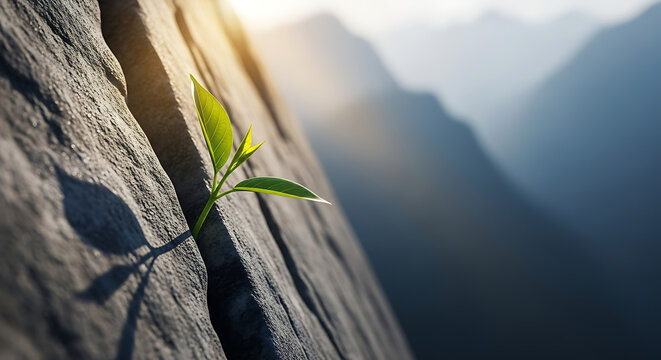 A resilient green sprout breaking through the winter snow, a symbol of new life, hope, and the beginning of spring.