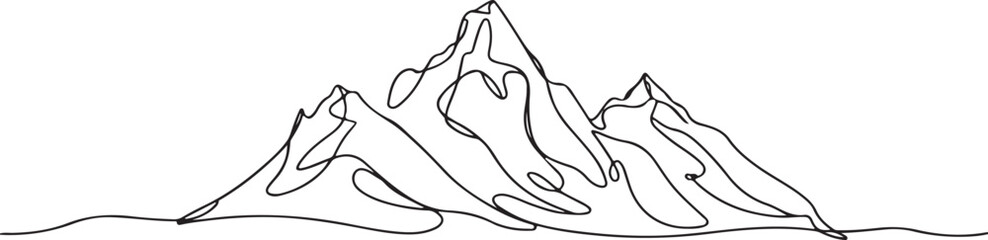 Minimalist Continuous Line Drawing of Jagged Mountain Peaks in Black and White