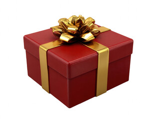 Obraz premium Exquisite red gift box adorned with shimmering golden ribbon and bow, perfect for celebrations on transparent background