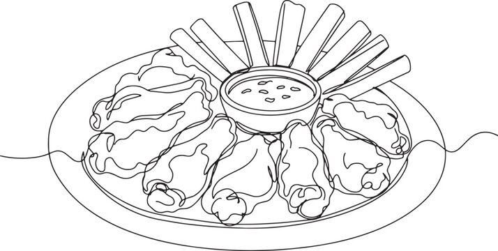 single line art chicken wings with dip clip art preview