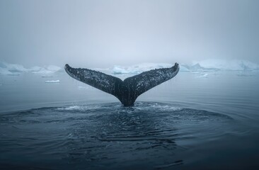 Fototapeta premium Whale tail emerging from arctic waters