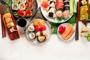 Assorted sushi nigiri and maki big set.