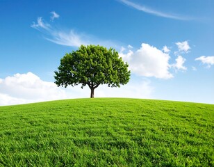Obraz premium Minimalist Lone Tree on Grassy Hill