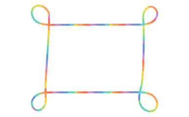 ねじれた虹色の線で四隅がループするかわいい手書き線画フレームイラスト