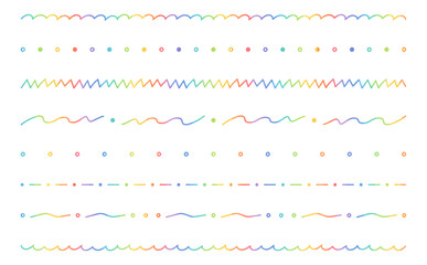 カラフルなドットや波線やギザギザの手描きでかわいい罫線セットイラスト