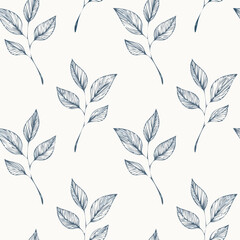 Obraz premium Seamless Hand-Drawn Floral and Leaf Pattern in Crayon Style