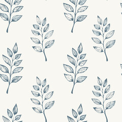 Obraz premium Seamless Hand-Drawn Floral and Leaf Pattern in Crayon Style