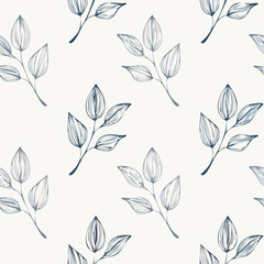 Seamless Hand-Drawn Floral and Leaf Pattern in Crayon Style