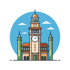Historic Clock Tower Vector Illustration