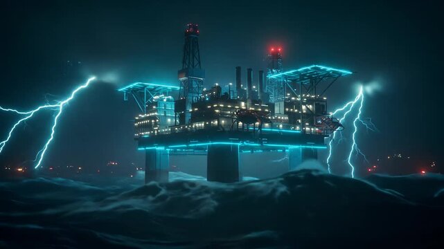 Offshore oil rig in stormy seas
