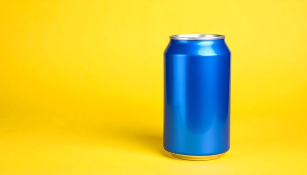 Blue metal can on yellow background (1)