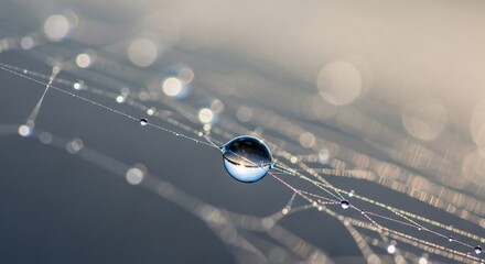 Delicate Web: Dewdrops Adorning a Spiderweb in the Soft Morning Light