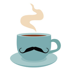 Father's Day celebration. Happy Father’s Day greeting design. Black mustache silhouette on cup