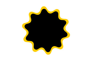 Wavy yellow circular badge outline on black. Decorative vector border with fluid wave style for labels, highlights, or abstract icons